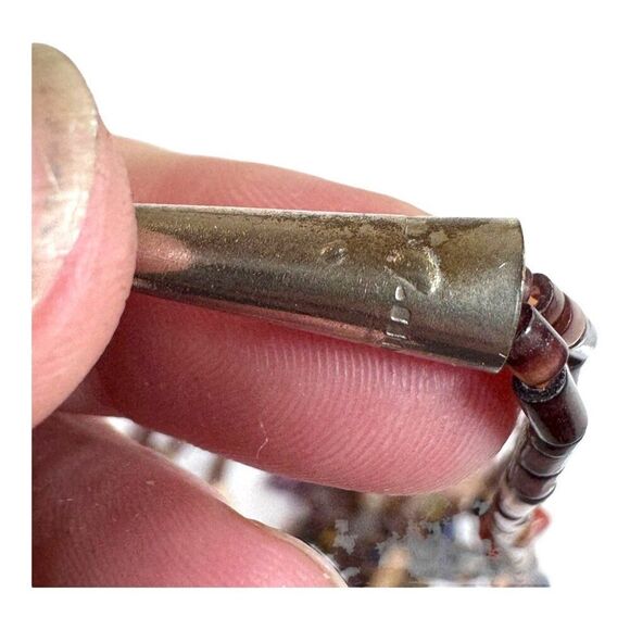 Navajo Heishi Bead Multi Gemstone Beaded Necklace Signed Triple Strand Vtg 27" - Picture 7 of 7